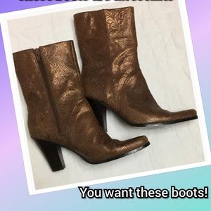 Nine West Embossed Copper Boots Size 7